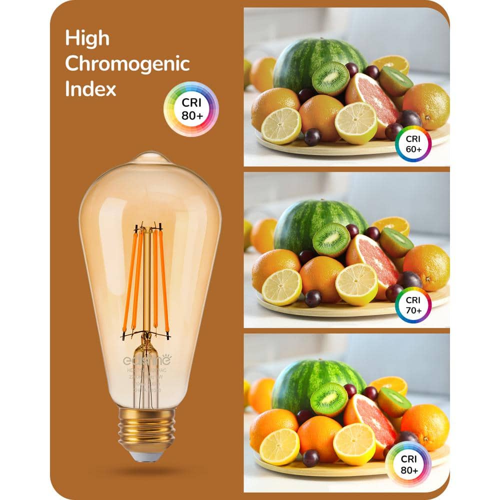 Amber Glass Vintage Edison LED Light Bulbs, 2200K Warm, 6-Pack