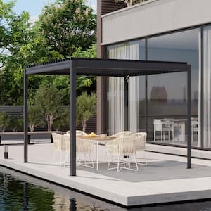 10 ft. x 10 ft. Gray Aluminum Frame Outdoor Patio Louvered Pergola with Adjustable Shade Roof