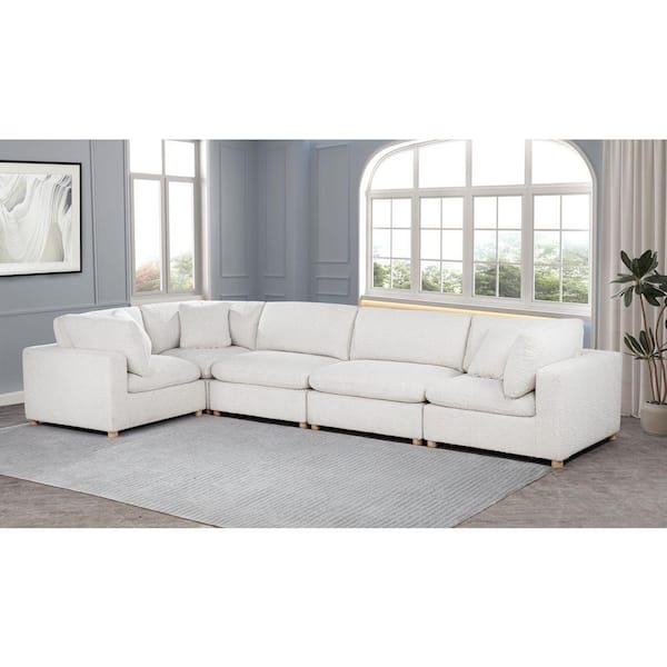 Dexter 80 in. W Straight Arm 5-Piece Boucle Fabric Modular Sectional Sofa in Cream Color
