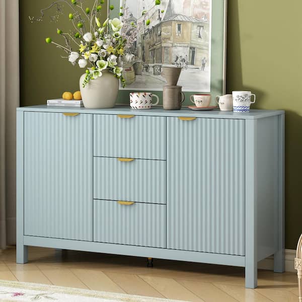 Modern Cyan Wood 47.2 in. Sideboard with Adjustable Shelves and 3 Drawers