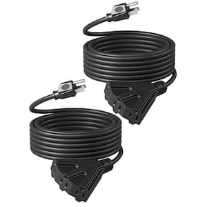 25 ft. 16/3 Heavy Duty SJTW Indoor/Outdoor Extension Cord with Tri-Tap Power Cable, Black (2-Pack)