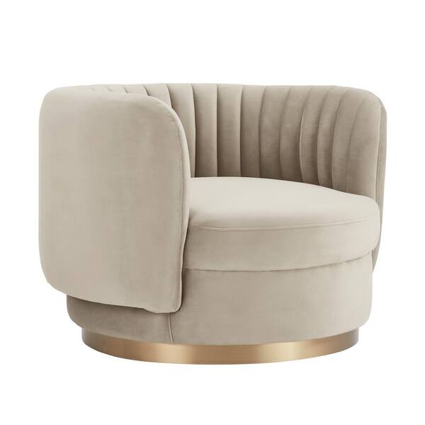 Armen Living Davy Taupe Velvet Swivel Accent Arm Chair with Gold Base