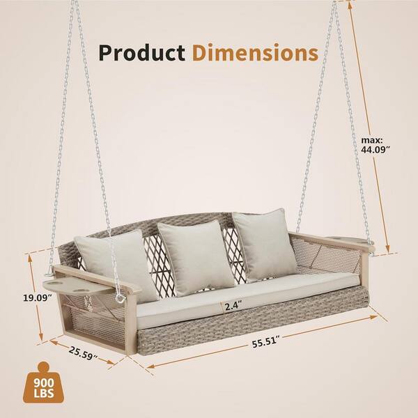 3-Person Wicker Porch Swing with Upgraded Cup Holder, 55 3-Person Wicker Porch Swing with Upgraded Cup Holder, 55