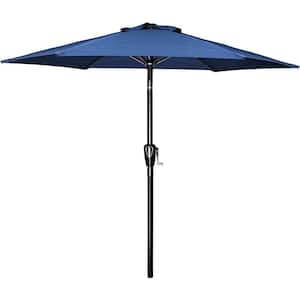 7-1/2 ft. Aluminum Outdoor Market Yard Patio Umbrella with Push Button Tilt/Crank, 6 Sturdy Ribs for Garden in Blue