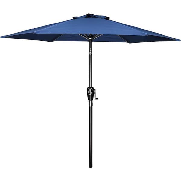 ANGELES HOME 7-1/2 ft. Aluminum Outdoor Market Yard Patio Umbrella with Push Button Tilt/Crank, 6 Sturdy Ribs for Garden in Blue