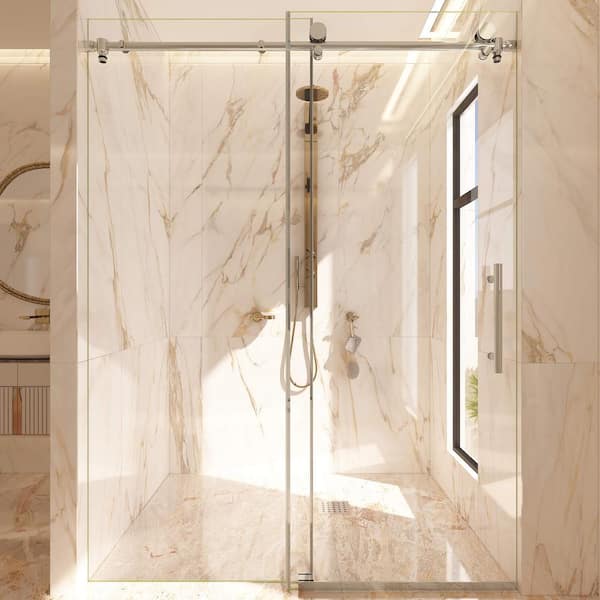 Murano Lux 48 in. W x 76 in. H Frameless Single Sliding Shower Door in Chrome Finish with 5/16 in. Clear Tempered Glass