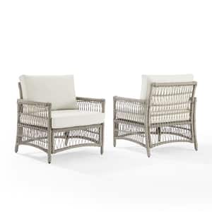 Thatcher Driftwood Wicker Outdoor Lounge Chair with Creme Cushions (2-Pack)