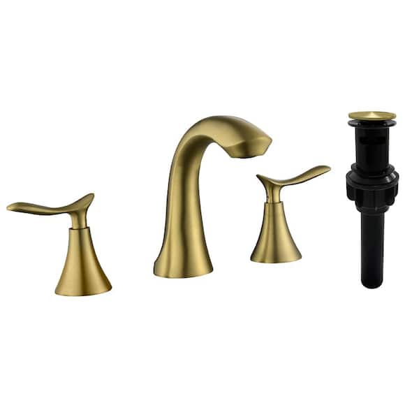 UKISHIRO Dowell 8 in. Widespread 2-Handle Bathroom Faucet in Spot Defense Brushed Gold