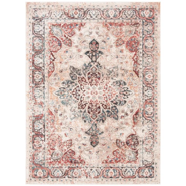 Carlyle 7 ft. x 9 ft. Ivory/Burgundy Medallion Distressed Area Rug
