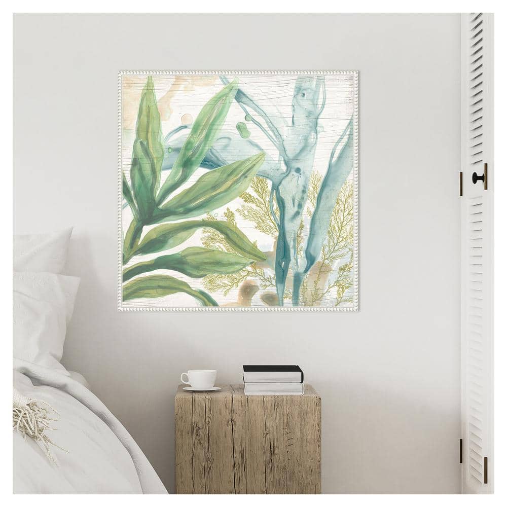 Quiet Coastal Collage II Abstract Botanical Canvas Print with White Frame