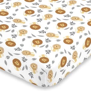 Lion Brown Grey and Yellow Fitted Super Soft Polyester Crib Sheet