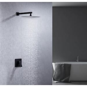 1-Spray Patterns with 2.5 GPM 10 in. Wall Mount Square Shower Head in Matte Black (Valve Included)
