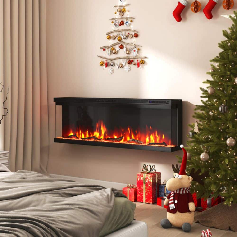 50 in. 3-Sided Wall Mount Electric Fireplace in Black with 12 Flame, Remote, 5 Brightness, Timer, 3D Recessed Fireplace price history on PriceWatchPro