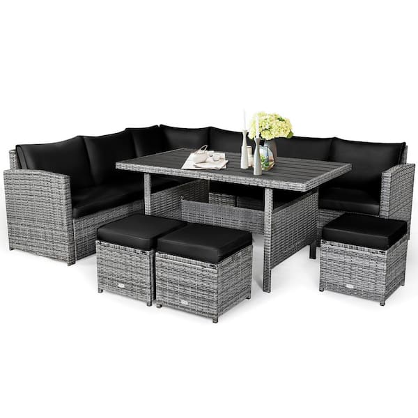 Costway 7 Pieces Wicker Patio Conversation Sectional Seating Set With Black Cushions Hw67190bk The Home Depot Costway 7 Pieces Wicker Patio, Smart Living 6 Piece Patio Set