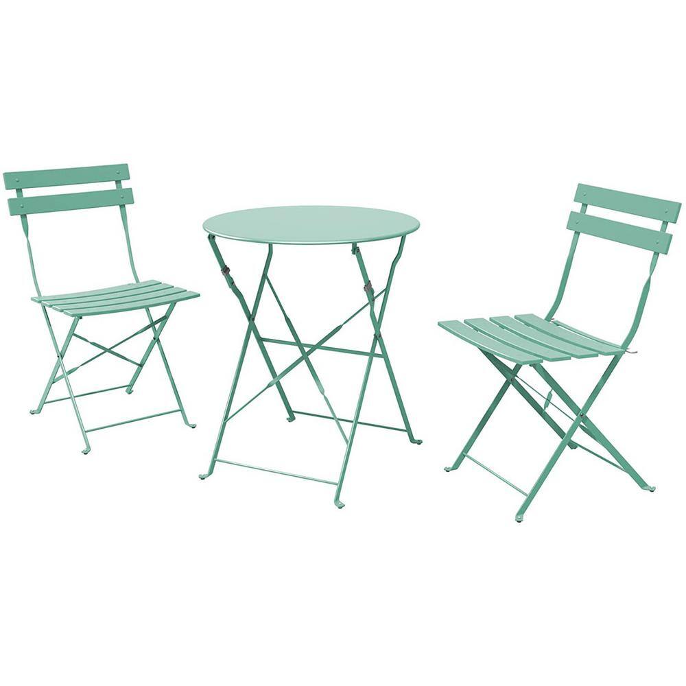 Green 3 Piece Metal Steel Patio Folding Outdoor Bistro Set with Foldable Pa
