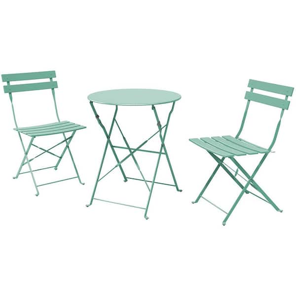 Unbranded Green 3 Piece Metal Steel Patio Folding Outdoor Bistro Set with Foldable Patio Table and Chairs