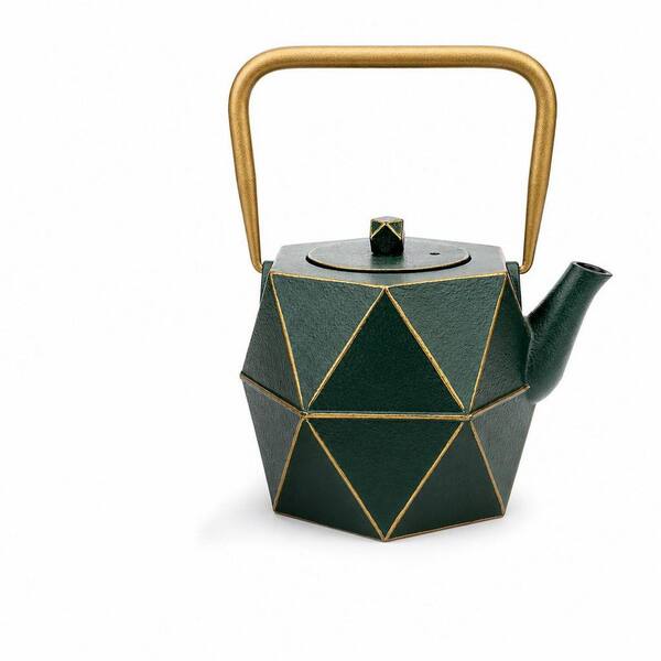 3-Cup Dark Green Diamond Design Cast Iron Tea Pot with Removable Infuser, 30 oz. Stovetop Safe Tea Kettle