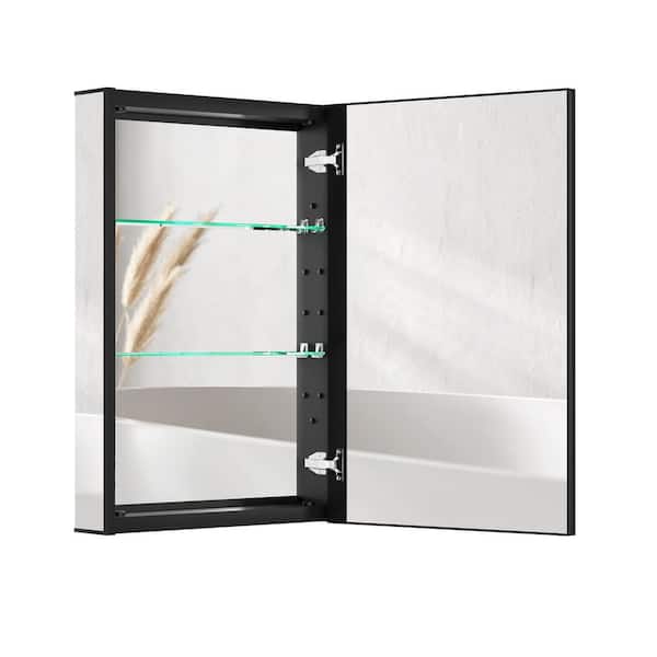 Zeafive 20 in. W x 30 in. H Recessed/Surface Mount Rectangular Aluminum Black Medicine Cabinet with Mirror and AdjustableShelves