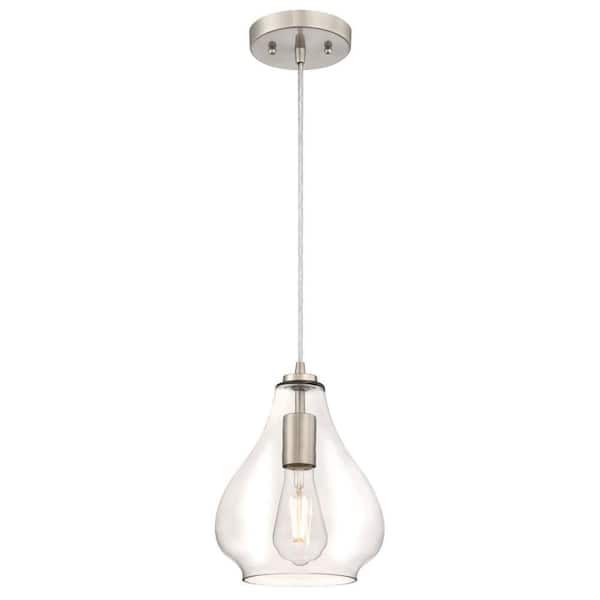 Westinghouse Wes 1-Light Brushed Nickel Mini Pendant with Clear Glass Shade
