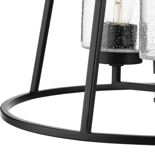 Progress Lighting Laramie Collection 3-Light Matte Black Rustic Modern Clear Seeded Glass Chandelier