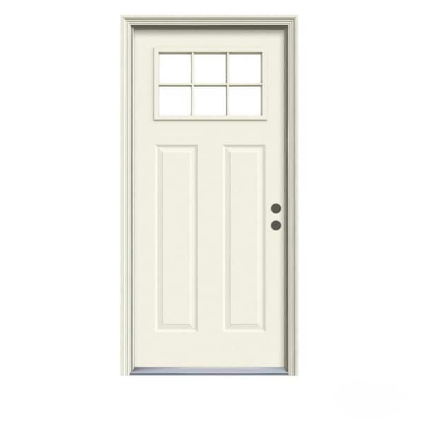 JELD-WEN 34 in. x 80 in. 6 Lite Craftsman Primed Steel Prehung Left-Hand Inswing Front Door w/Brickmould