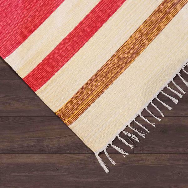 Anatolian Beige/Multi 6 ft. Square Striped Cotton Area Rug