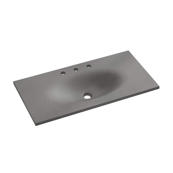 36 in. W x 18.5 in. D 3-Hole Widespread Concrete Vanity Top Sink in Matte Dark Gray