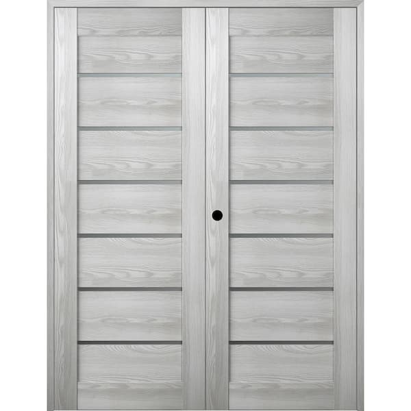 Vona 07-02 64 in. x 84 in. Right Hand Active 7-Lite Frosted Glass Ribeira Ash Wood Composite Double Prehung French Door