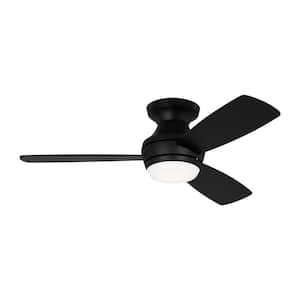 Ikon 44 in. Integrated LED Indoor Matte Black Hugger Ceiling Fan with Black/American Walnut Reversible Blades and Remote