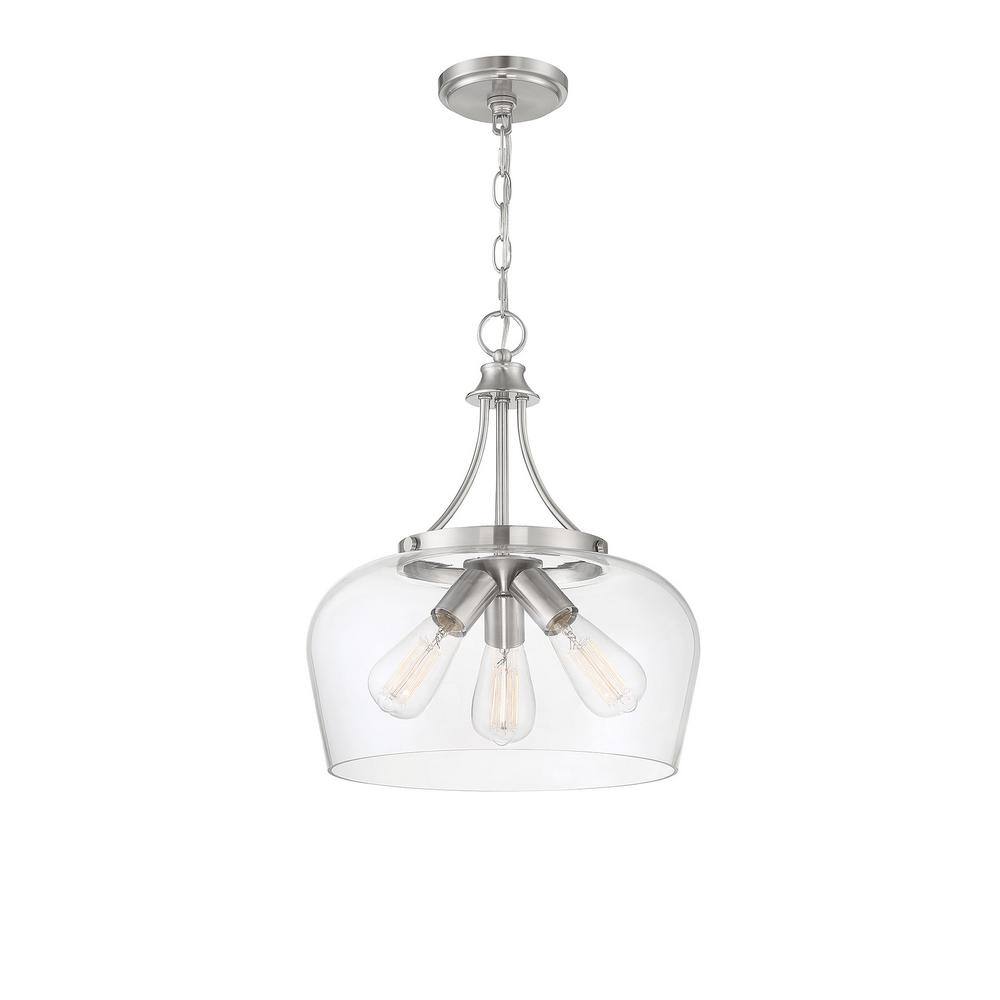 Savoy House Octave Satin Nickel 3-Light Pendant with Clear Glass Shade