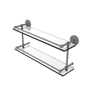 22 in. x 5 in. x 8 in. Tempered Double Glass Shelf with Gallery Rail in Matte Gray