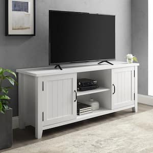 58 in. White Wood TV Stand with Storage Doors (Max tv size 65 in.)