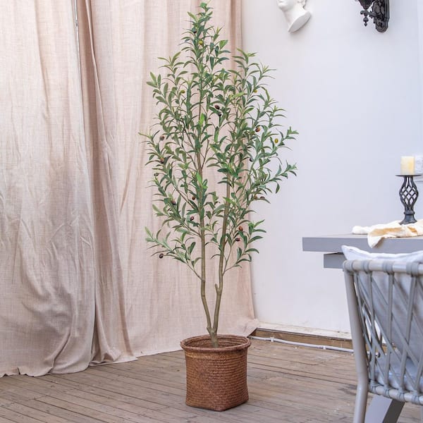6 ft. Artificial Tall Olive Tree in Pot with Fruits for Home Office Decor