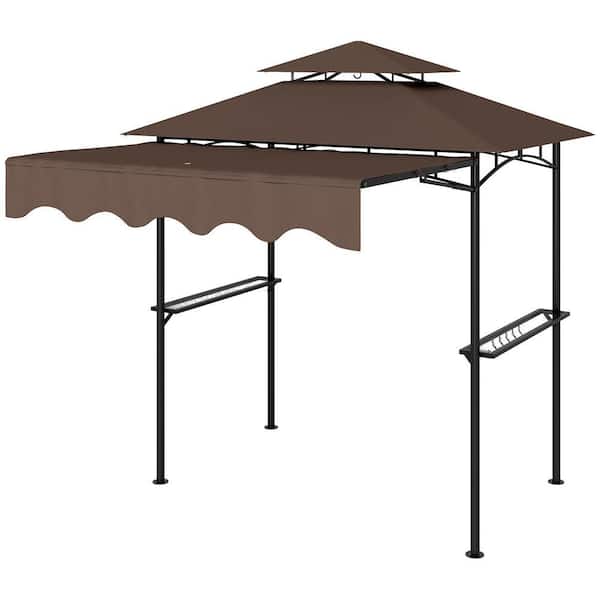 8 ft. x 5 ft. Gray Outdoor Grill Gazebo with Side Awning