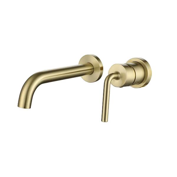 Boyel Living Single Hole and Single-Handle Brass Bathroom Faucet with Handles Wall Mount in Brushed Gold
