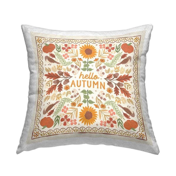 Hello Autumn Pattern Multi-Color Square Outdoor Throw Pillow