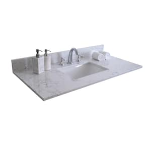 37 in. W x 22 in. D Marble Bathroom Vanity Top in Lightning White with Sink and 3 Faucet Hole with Backsplash