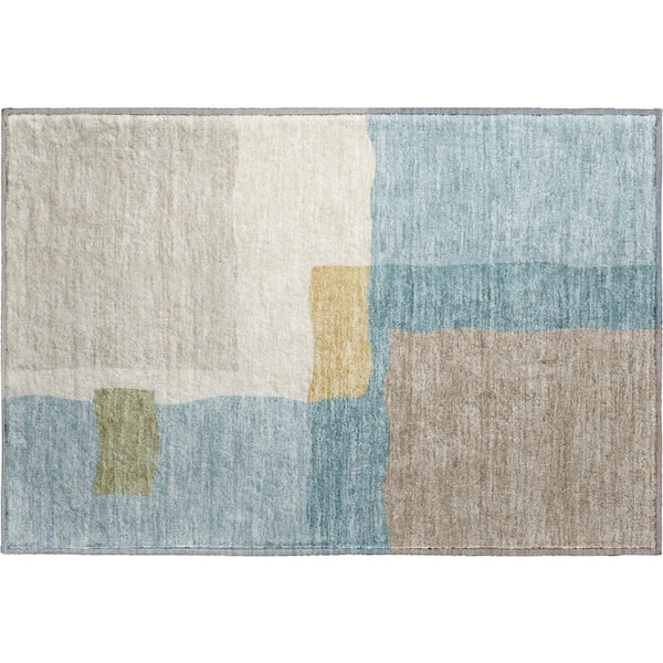 Mayfield Premium Machine Washable Abstract AMF2400 Teal 2 ft. x 3 ft. Accent Rug