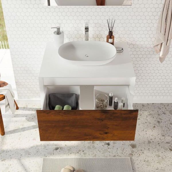 Santa Monica 30 in. W x 22 in. D x 16 in. H Single Bath Vanity in Rosewood with White Vessel Sink
