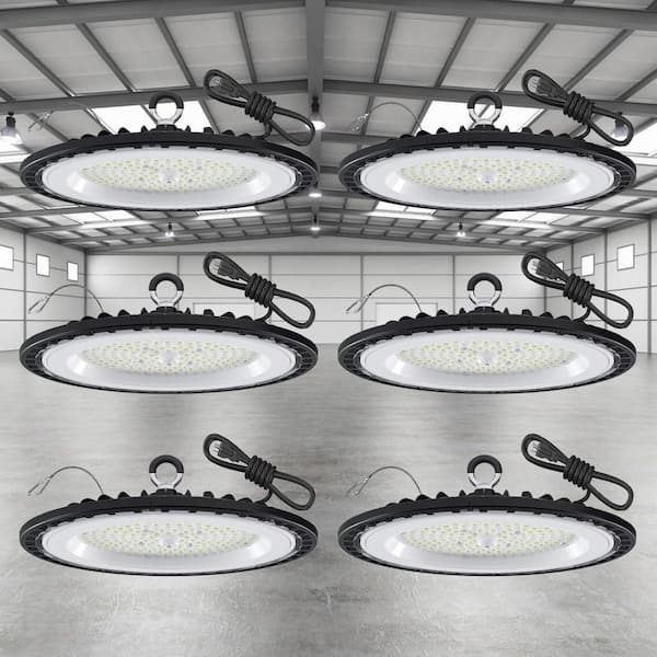 0.87 ft. 200-Watt Equivalent Integrated LED Black UFO High Bay Light 5000K IP66 Waterproof (6-Pack)