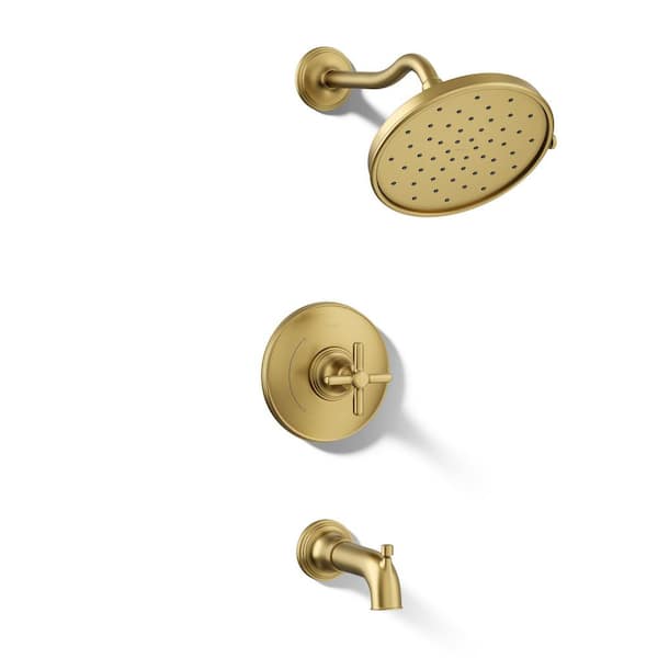 Paces Single Handle 3-Spray Tub and Shower Faucet 1.75 GPM in Vibrant Brushed Moderne Brass (Valve Included)
