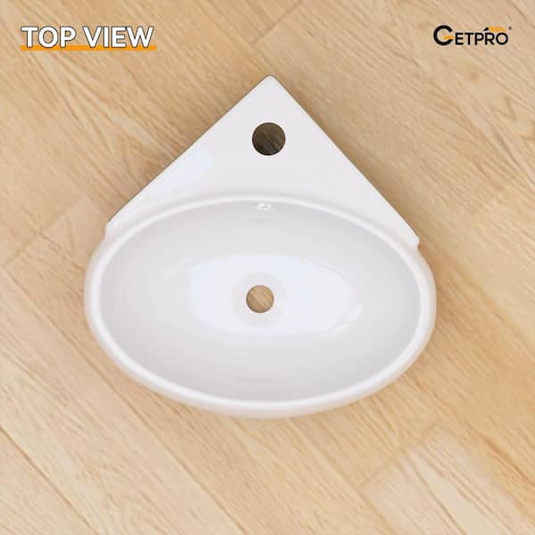 Getpro 14.13 in Corner Wall-Mounted Oval Bathroom Sink in White