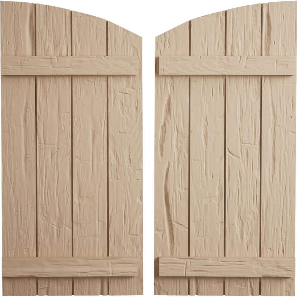 22 in. x 36 in. Polyurethane Hand Hewn 4 Board Joined Board-n-Batten Elliptical Top Faux Wood Shutters Primed Tan price history on PriceWatchPro