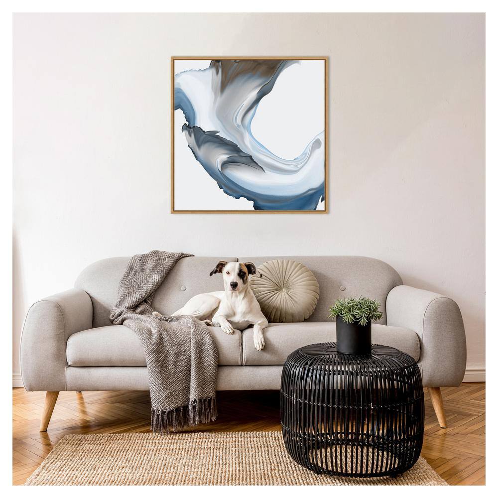 Liquid Blue Motion II Abstract Canvas Art with Maple Frame