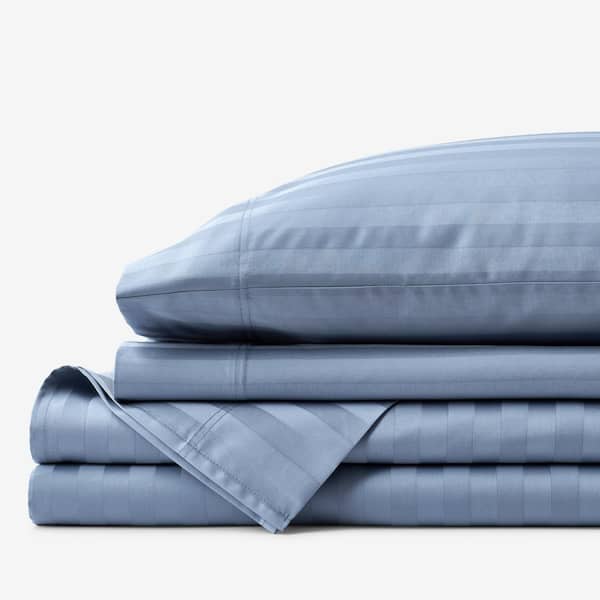 The Company Store Company Cotton Dobby Stripe Wrinkle-Free Sateen Infinity Blue Cotton Full Sheet Set