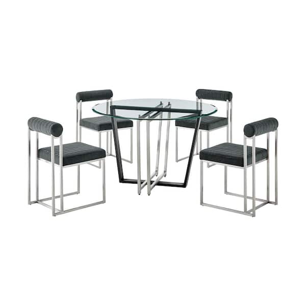 Armen Living Devi and Anastasia 5-Piece Charcoal and Glass Top Dining Set Seats 4