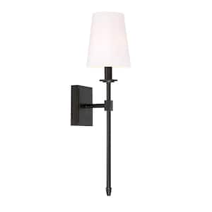 Torche 60-Watt 1-Light Oil-Rubbed Bronze Transitional Wall Sconce with Linen Shade, No Bulb Included