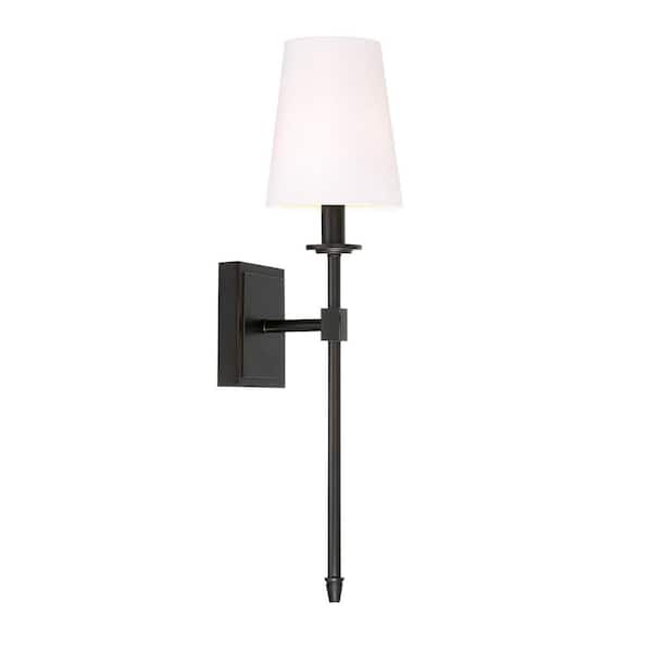 Kira Home Torche 60-Watt 1-Light Oil-Rubbed Bronze Transitional Wall Sconce with Linen Shade, No Bulb Included