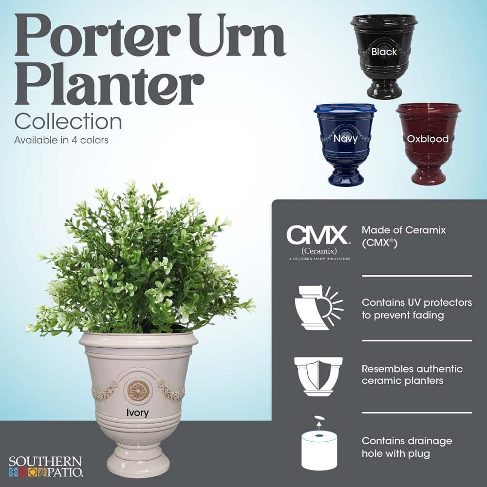 Classical Navy Resin Urn Planter with Molded Floral Details