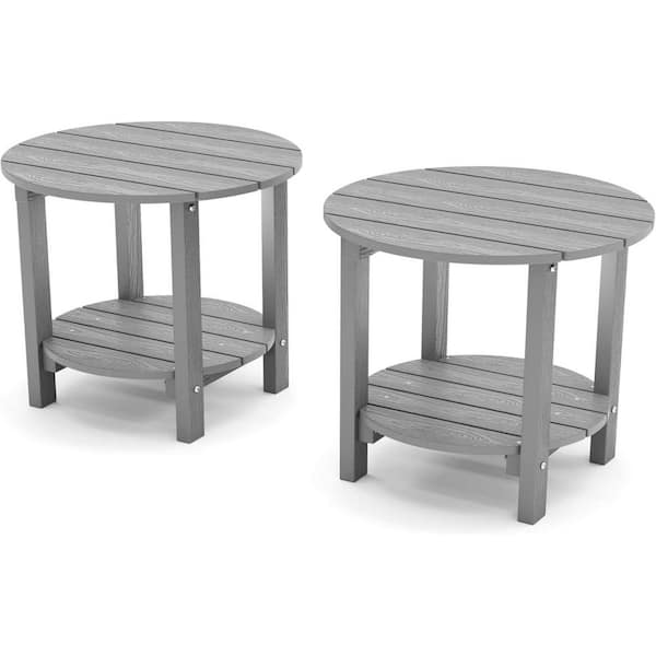Mximu 18 in. Grey Round Plastic Adirondack Outdoor Double Layer Patio Side Table (set of 2)